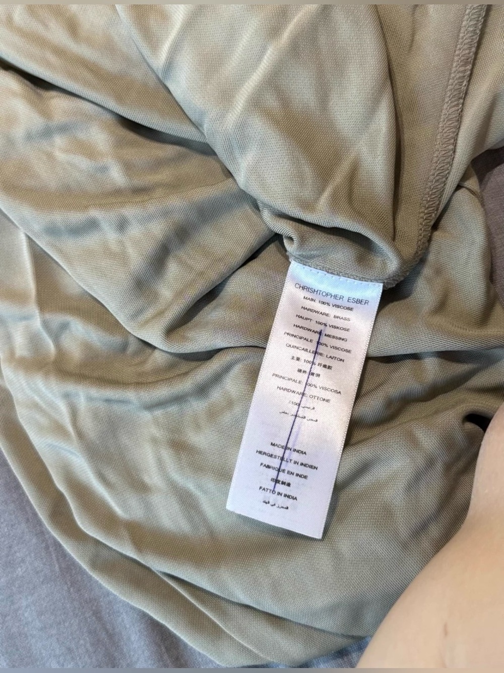 New Christopher Esber Duo Bezel Quartz Jersey Maxi Dress In Sage Green - Picture 16 of 16